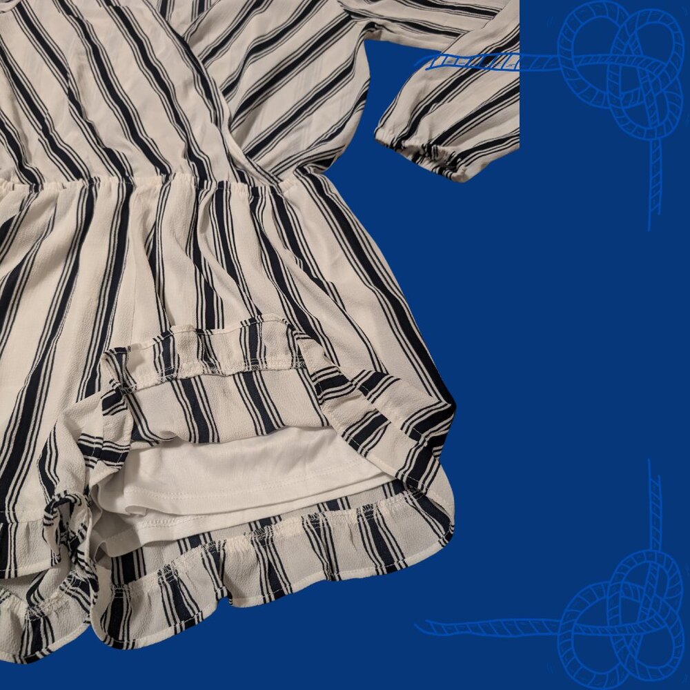 Mimi Chica, White w/Navy Stripes, Romper with Ruffle Trim, Sz S - Picture 3 of 4